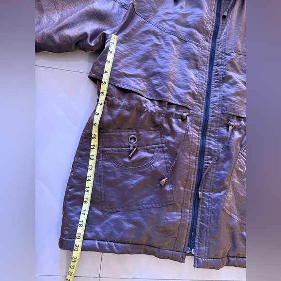 Sarah Morgan Vintage Winter Coat Women's hoodie pocket full zipper brown black L - Picture 16 of 16